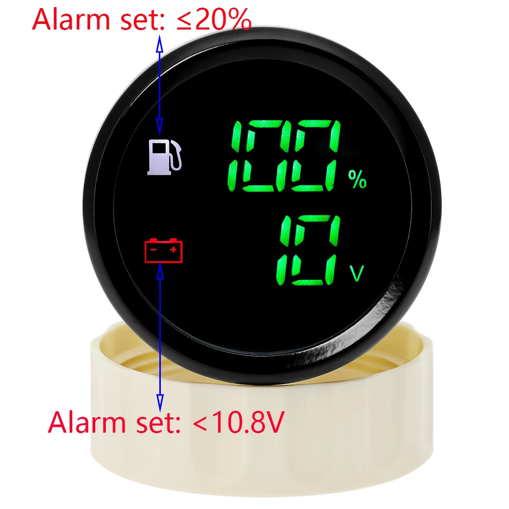 

Цифровой Зеленый флейоресцентный измеритель уровня топлива 0-190 Ом 240-33 Ом + Вольтметр с сигнализацией 2 в 1 двойной 52 мм датчик для автомобиля лодки яхты 12 в 24 В