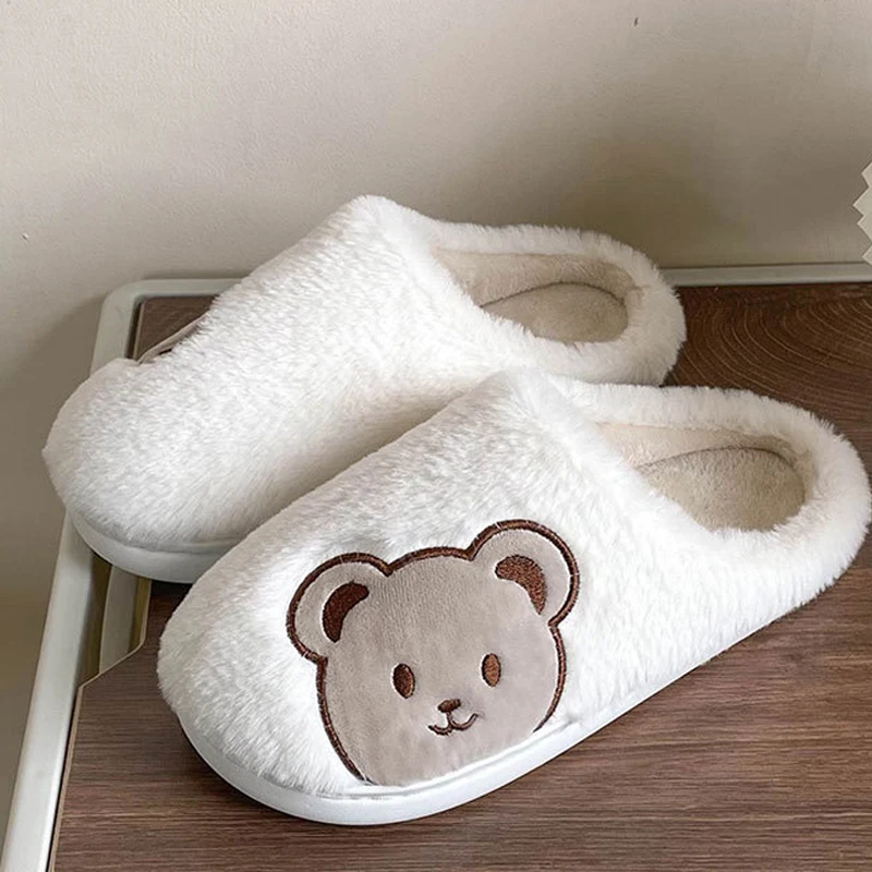 Gacimy Winter Furry Slippers For Women Fashion Animal Cotton Slippers Girls Cute Bear Warm Cozy Plush Slides Soft Cloud Slippers 4