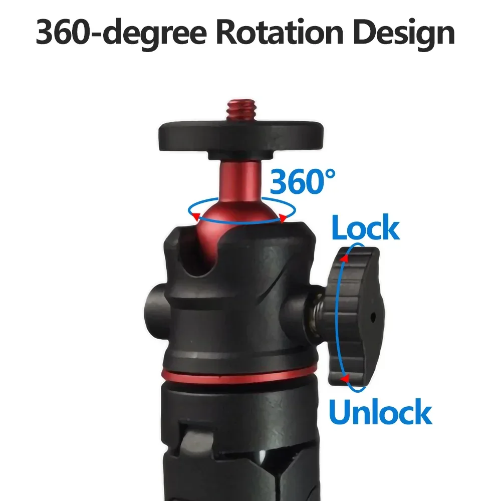 Extendable Desktop Tripod Handle Grip Stand With Flexible Ballhead 1/4 Inch Screw Extend Mount for Phone Selfie Action Camera Foldable Tripod Smartphone Tripod Phone Tripod Tripod Selfie Stick Camera Tripod Cell Phone Tripod