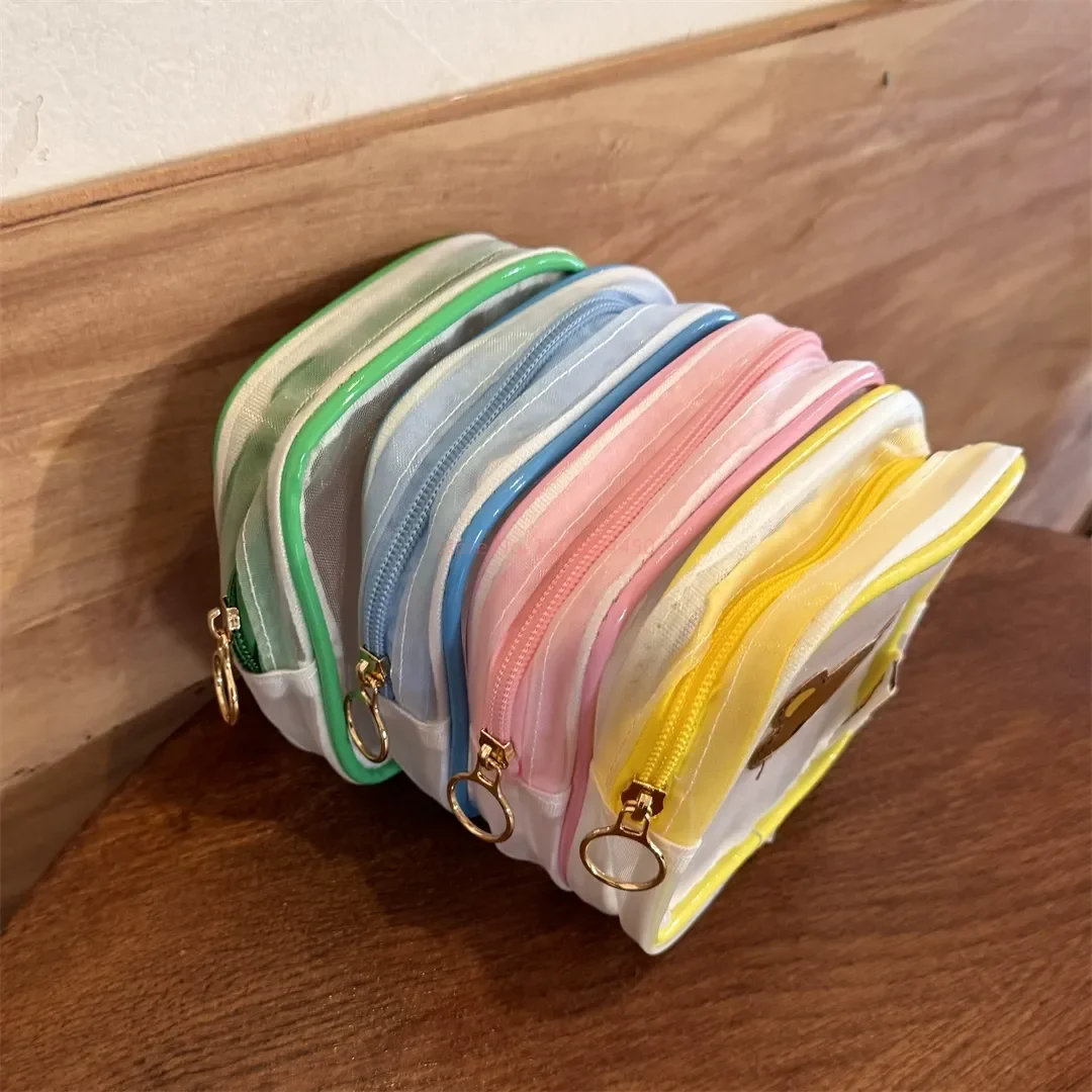 Rilakkuma Storage Bag Peripheral Mini Makeup Organizer Mesh Square Transparent Storage Makeup Bag Decoration Kawaii Girls Gifts