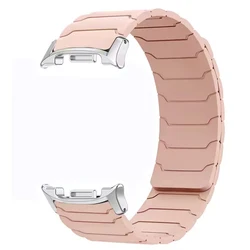 Magnetic Silicone Sports Strap Bracelet - Universal Fit - Watch 9 8 40 - 44 - 46mm (Silver - Pink)