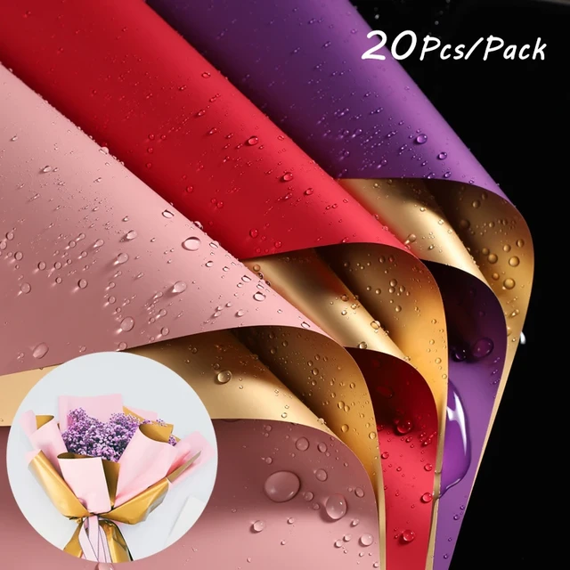 20pcs/lot Golden Border Rose Floral Wrapping Paper Korean Style  Semitranparent Gift Florist Flower Bouquet Wrapping Paper