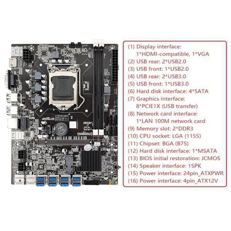 top motherboard for pc B75 BTC Mining Motherboard+CPU+SATA Cable+6Pin To Dual 8Pin Cable+Cooling Fan LGA1155 8XPCIE To USB DDR3 For Bitcoin good motherboard for pc
