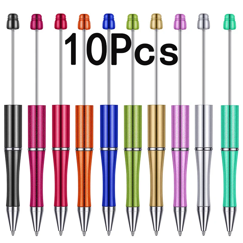 

10Pcs Plastic Beadable Pen Bead Ballpoint Pen Black Ink Rollerball Pen for DIY Making Gift Kids Students Office School Supplies