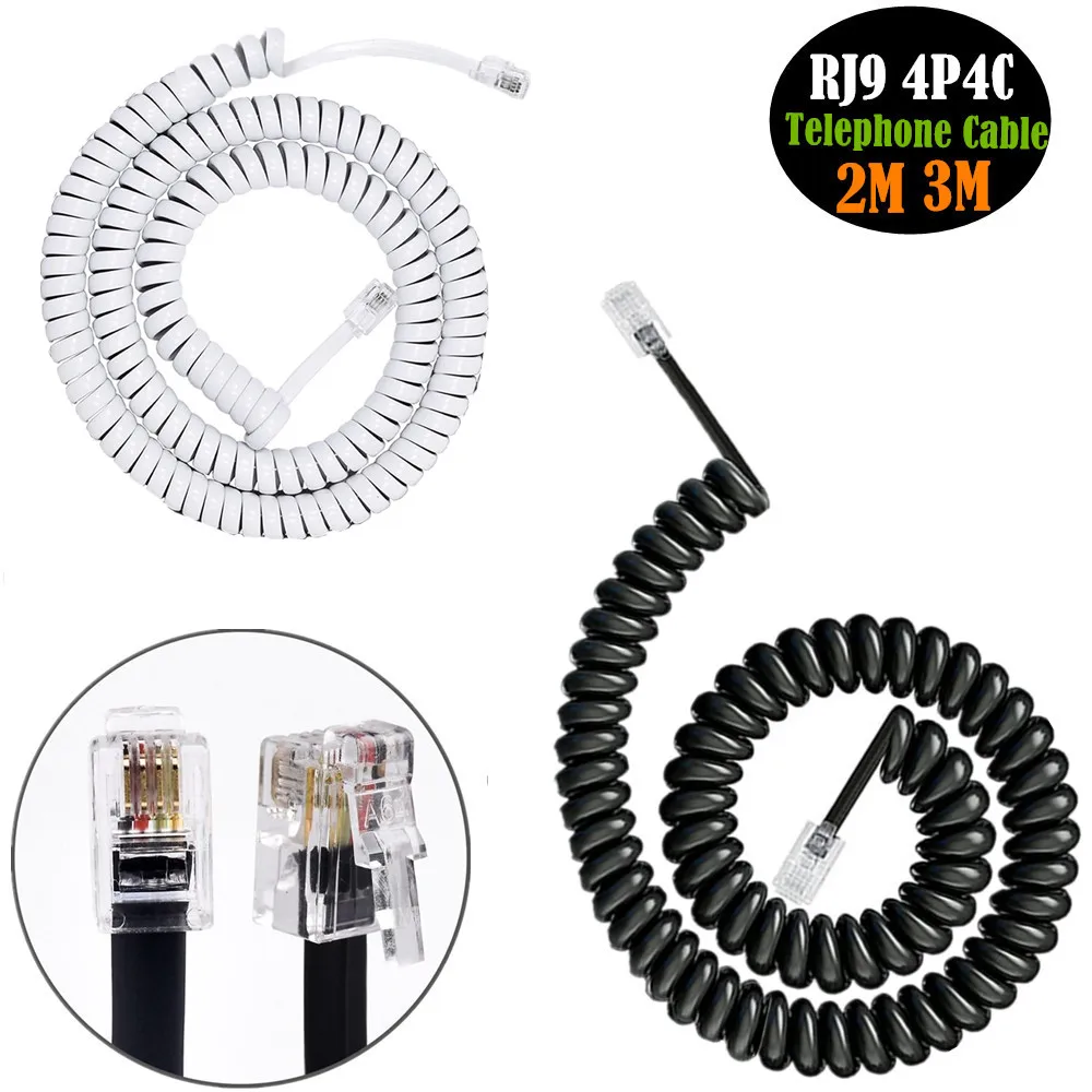 Phone Cord Landline  Uncoiled Coiled Landline Telephone Handset Cord Line Cable RJ9 4P4C Telephone Accessory