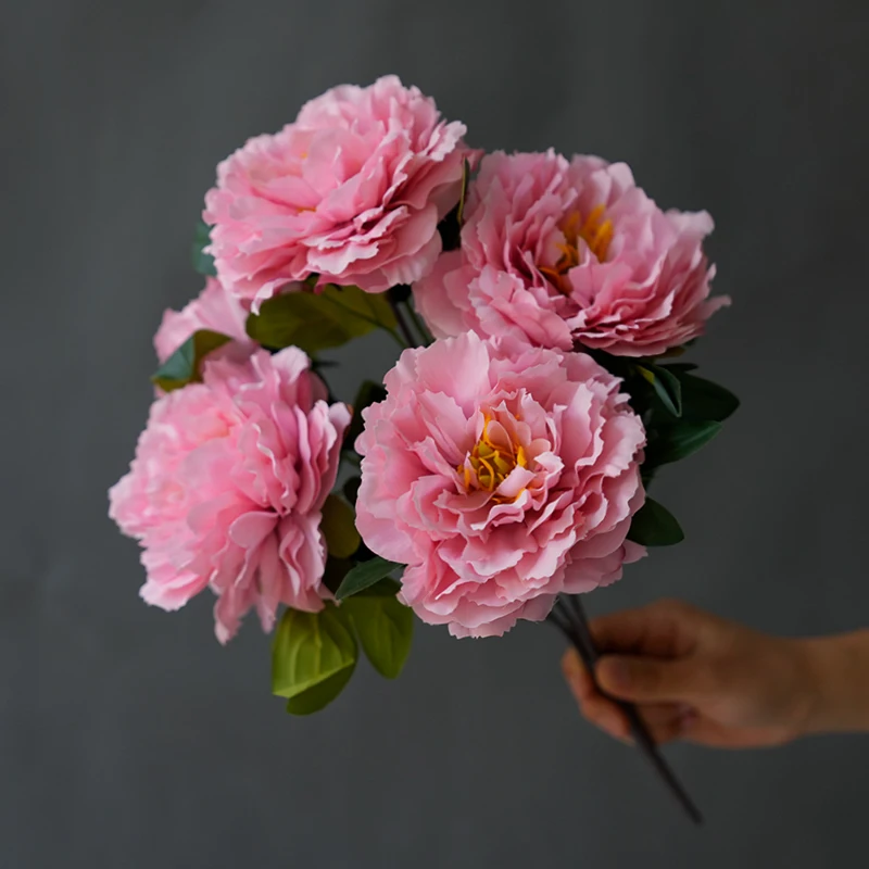 NEUE Rosen mit 5 Köpfen, Seiden-Pfingstrosen, Künstliche Blumensträuße mit Großen Köpfen, Günstige Kunstblumen für Heim- und Hochzeitsdekoration Innenbereich