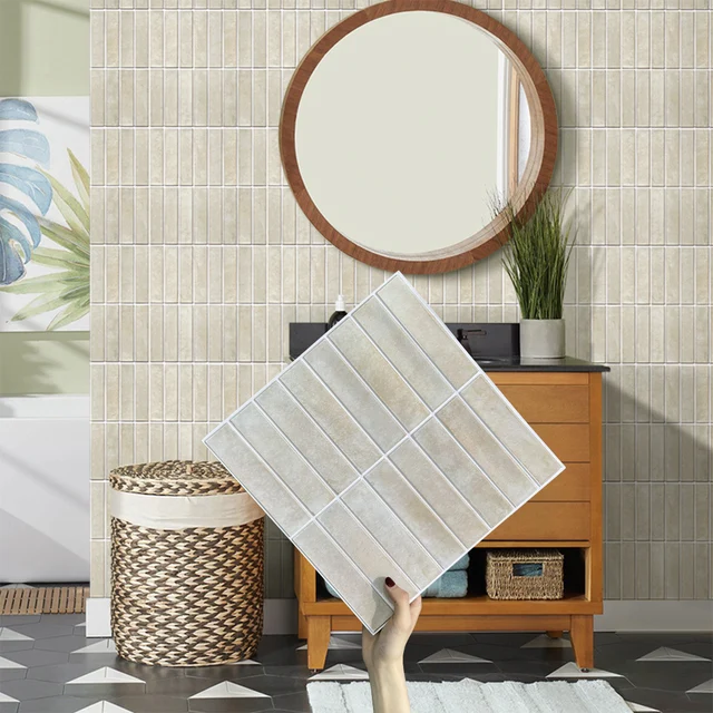 แผ่นผนังลายเกล็ดปลาแบบลอกติด 10 ชิ้น ขนาด 30 x 30 ซม. กระเบื้องกันน้ำ สำหรับตกแต่งผนังห้องนั่งเล่น 1