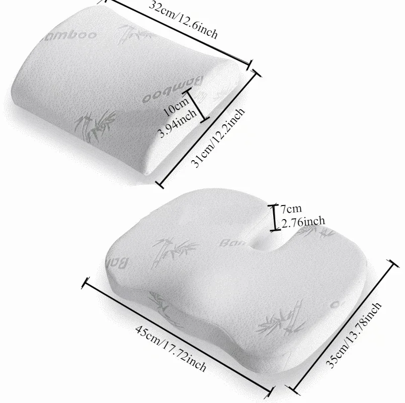 Bamboo Fiber Orthopedic Memory Foam Cushion for Sedentary Back Pain Relief Cushion Comfort Office Chair Car Seat Waist Pillow 2