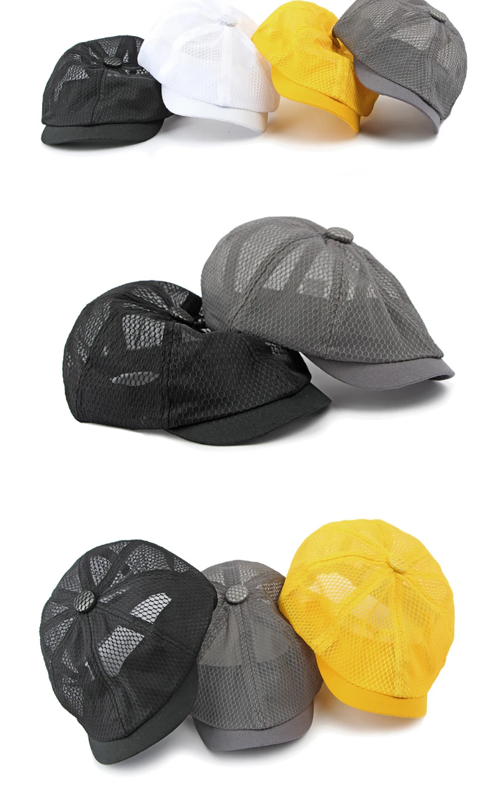 Ht4364 Frühling Sommer atmungsaktive Mesh flache Kappe Männer Frauen achteckige Kappe Künstler Maler Baskenmütze Hut männlich weiblich solide einfache Baskenmütze Kappe – Detail 2