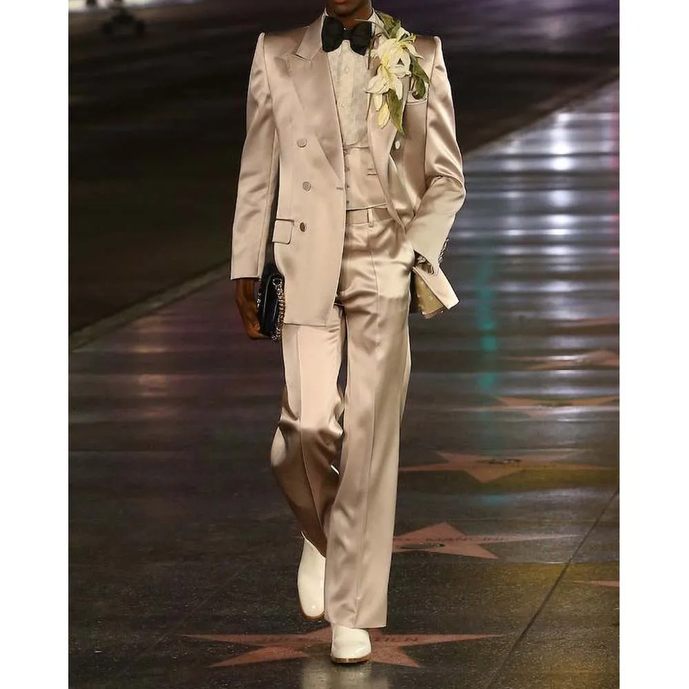 High Street Satin Suits for Men 3 Piece Fashion Casual Tuxedo