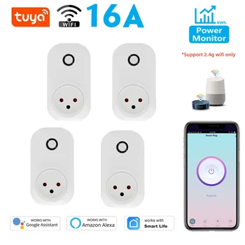Tuya Smart Socket IsraeL Plug 16A Power Monitor Wifi Light Switch Smart Life Remote Control Outlet For Alexa, Google Assistant 1