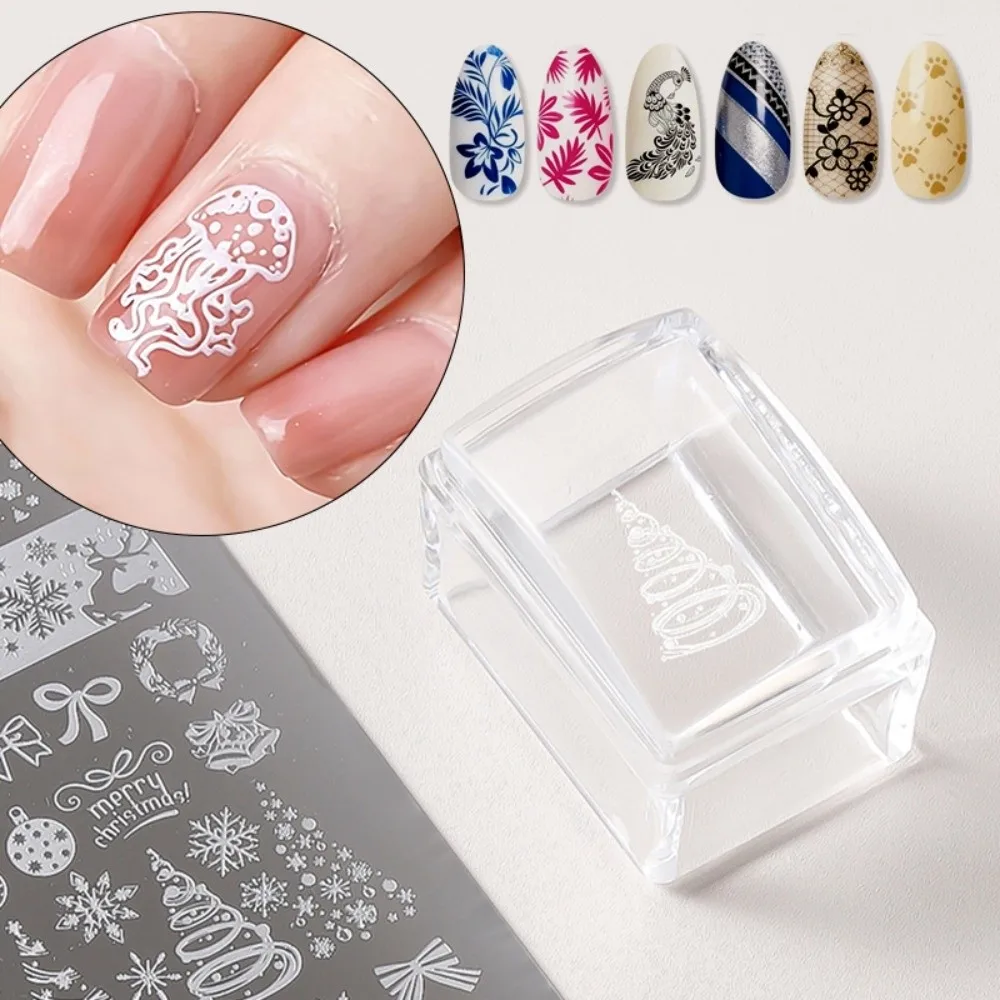 투명 네일 아트 스탬핑 플레이트 사각형 프렌치 실리콘 네일 스탬퍼 재사용 가능..