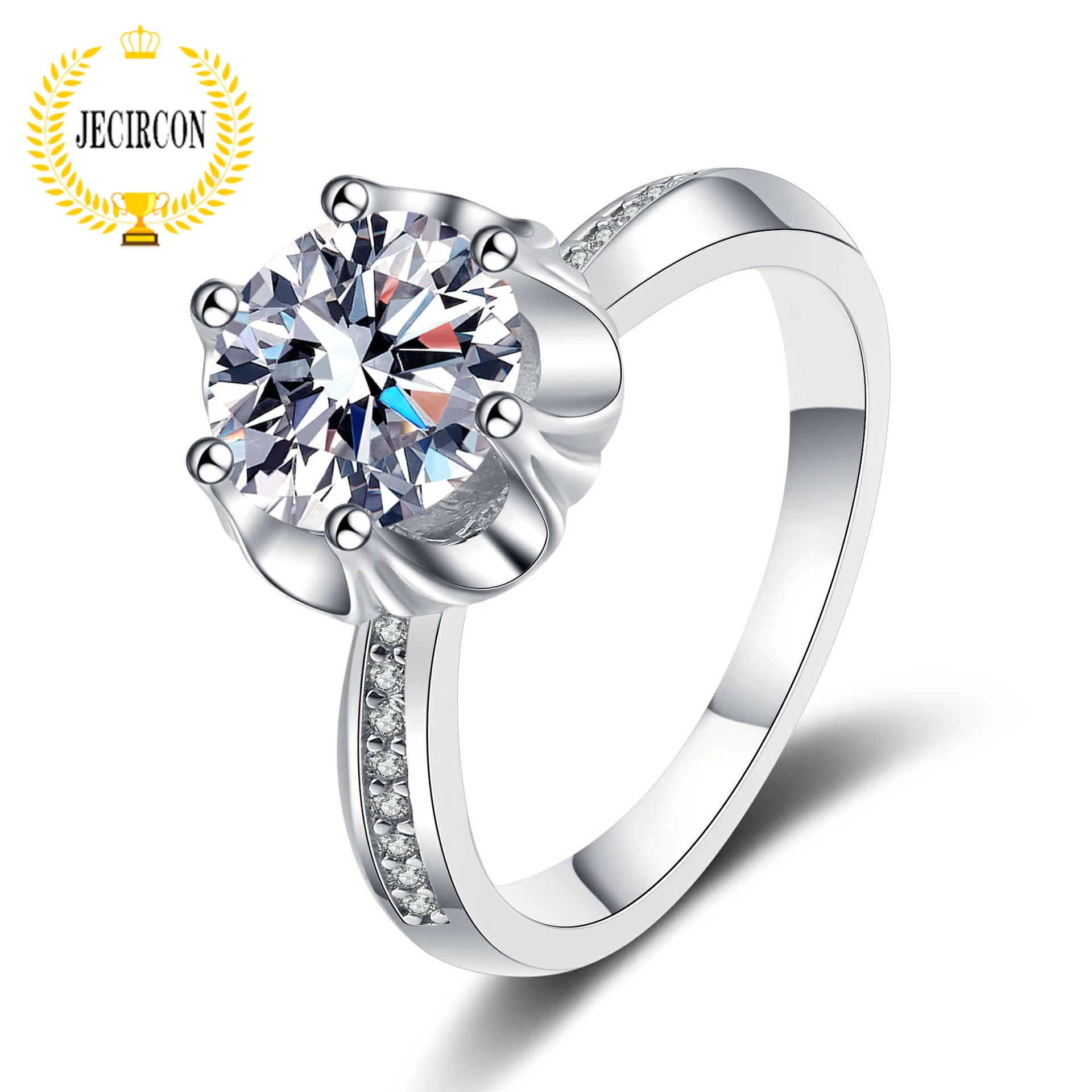 

JECIRCON 1/2ct Moissanite Ring for Women Plum Blossom Simulation Diamond Wedding Band 925 Sterling Silver Finger Fine Jewelry