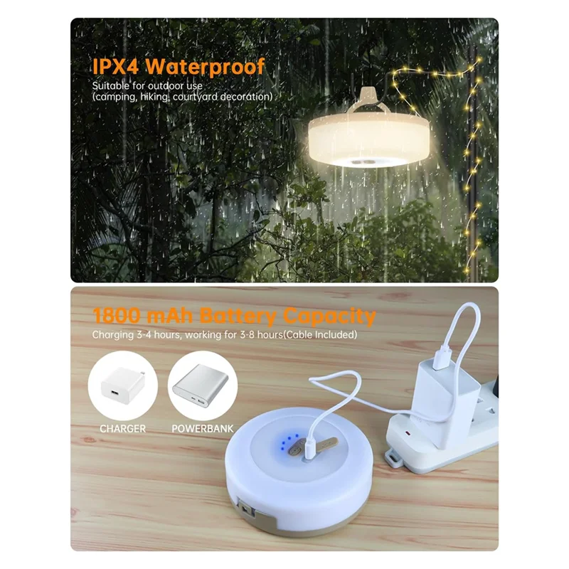 LUDA 2-In-1 Outdoor Camping String Light With 5 Lighting Modes,Portable Led Camping Lantern For Tent,Yard,Decoration(32.8FT)