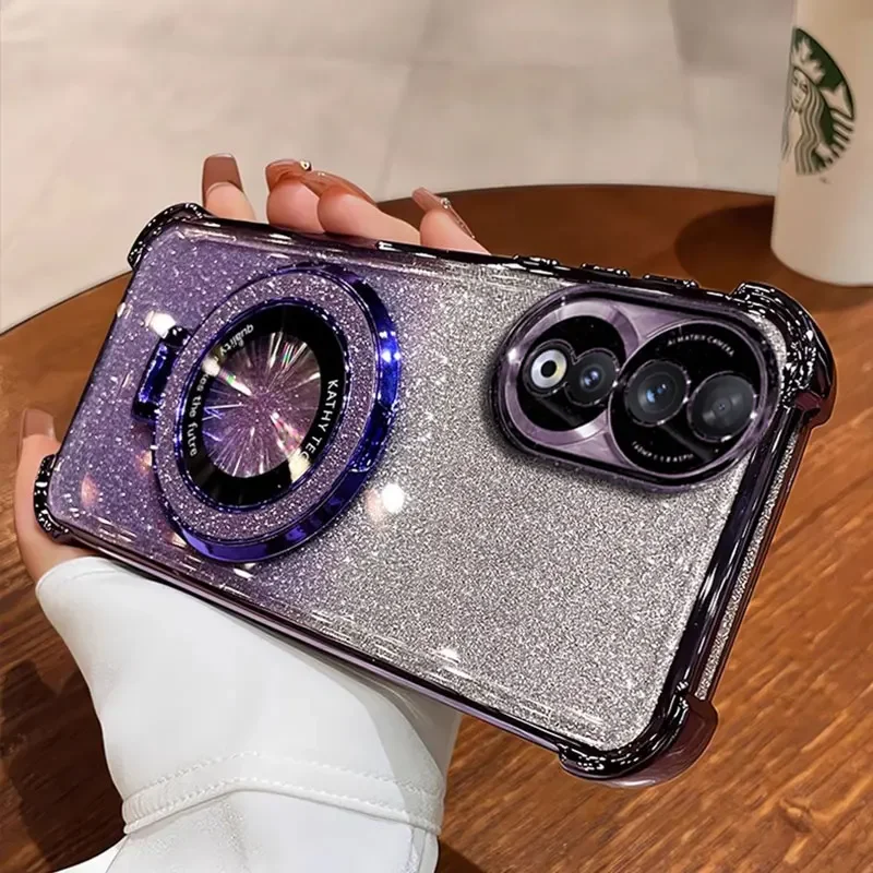 Luxury Magnetic Bracket Shockproof Glitter Case with Holder
