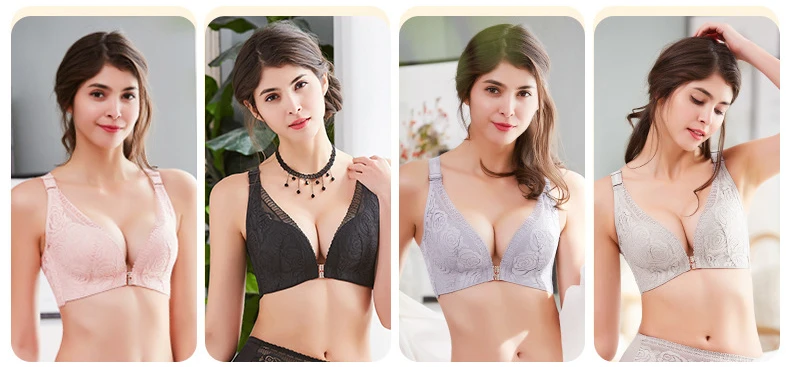 Front Closure Bra Plus Size Bras Rose Embroidery Beauty Back Bra Sexy  Seamless for Women Big Size Roses Adjustable Bras 75-100AB