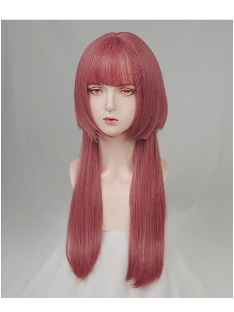 Black Blue Pink Long Straight Synthetic Jellyfish Head Wig Women Natural Cosplay Lolita Hair Wigs with Bangs for Daily Party