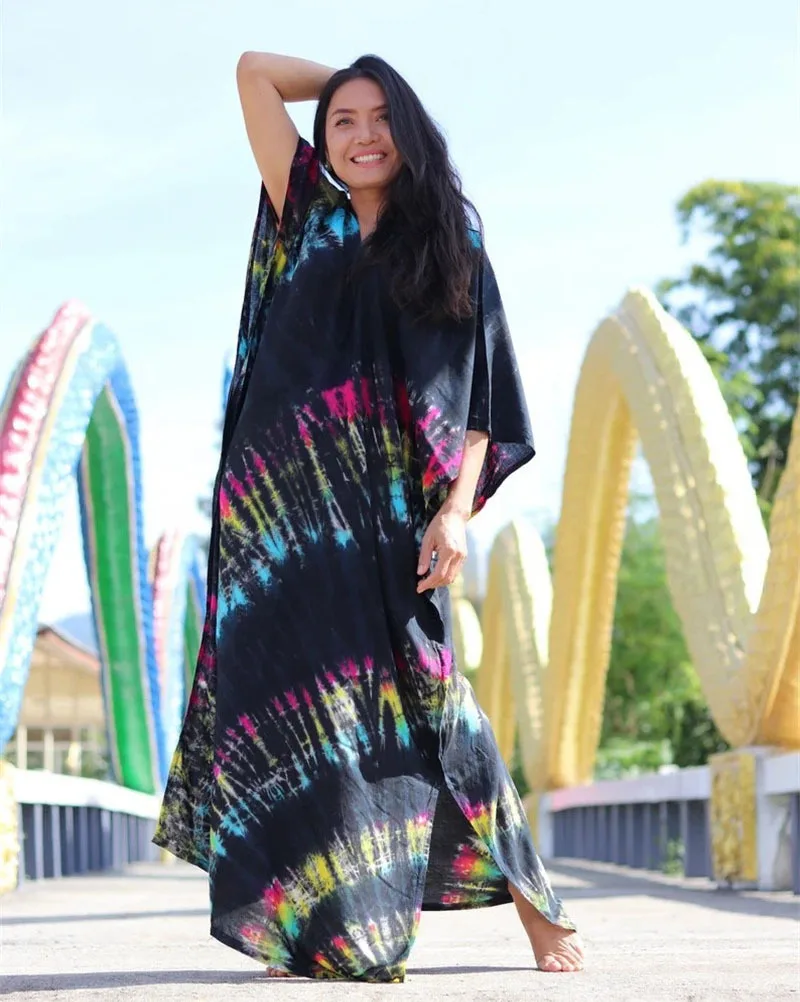 Fashion Casual Striped Print Long Dresses Women Bohemian V-neck Bat Sleeve Loose Slit Beach Dress Summer New Beachwear Vestidos 62 Fashion Casual Striped Print Long Dresses Women Bohemian V-neck Bat Sleeve Loose Slit Beach Dress Summer New Beachwear Vestidos