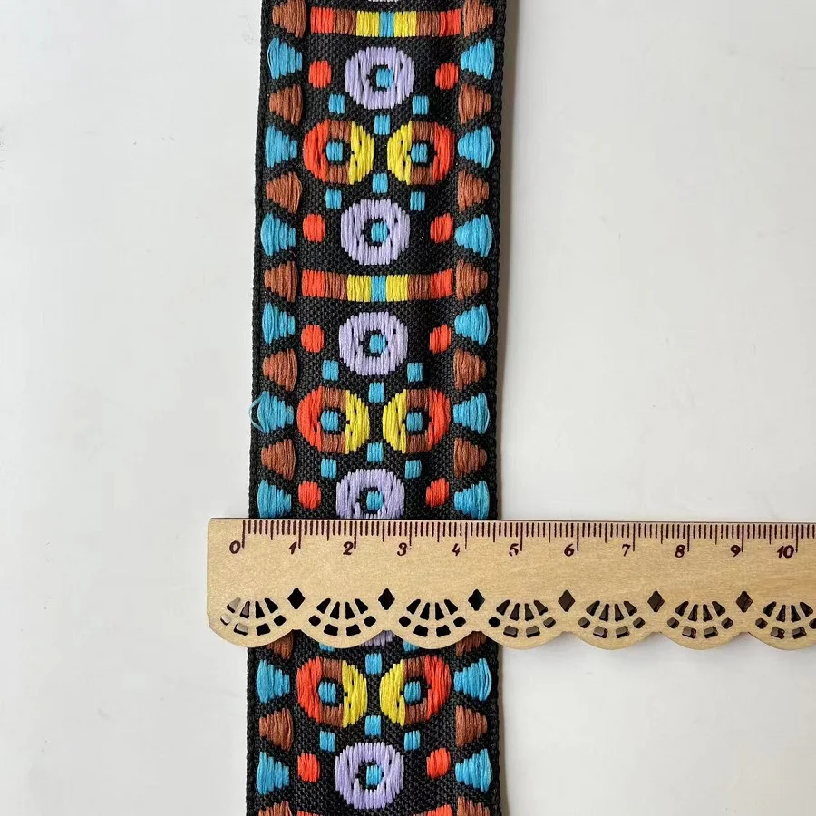 직조 자카드 리본 트림, 기하학 패턴, 커튼 및 의류 액세서리 LS-2111, 폭 약 4.5 cm, 5 야드/로트