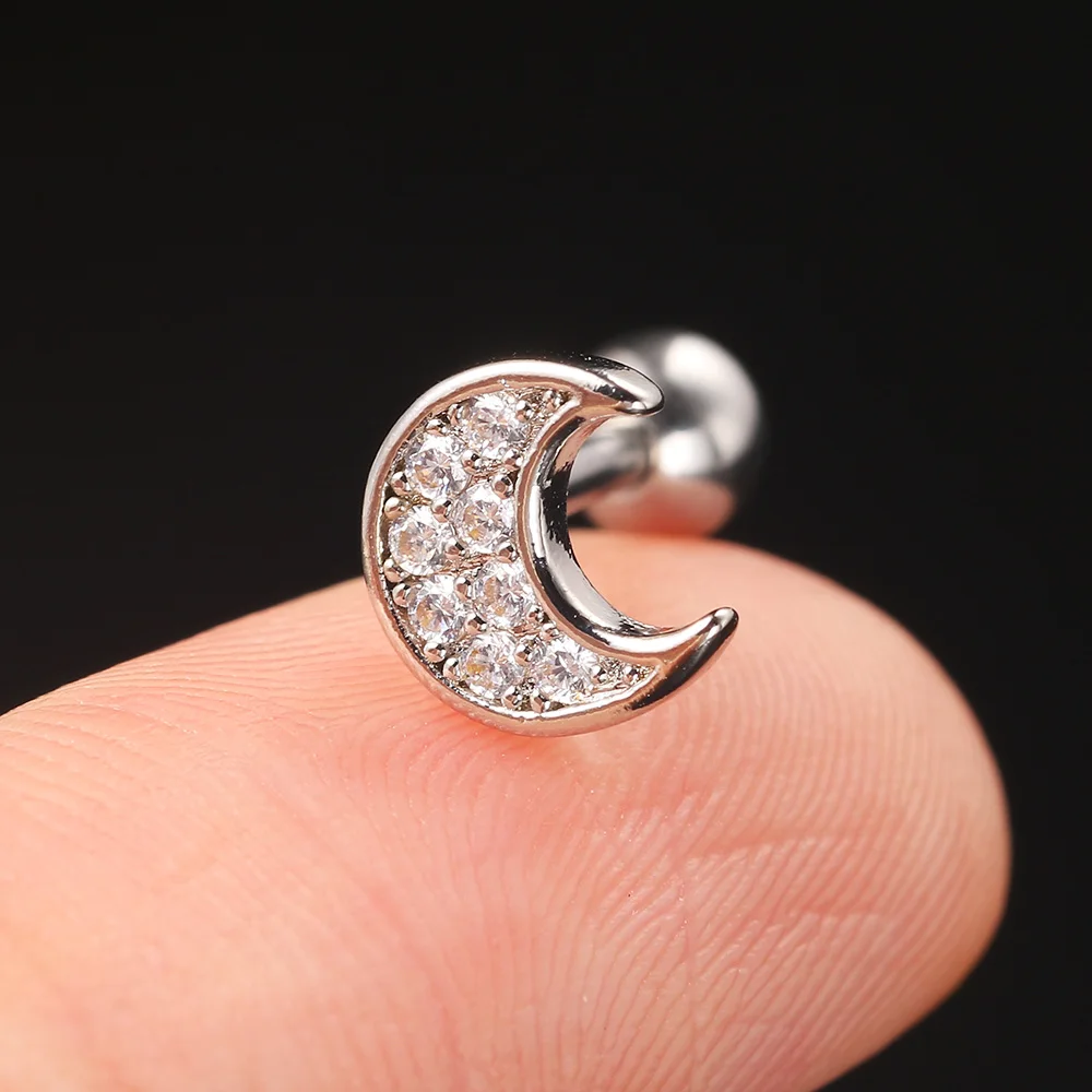 1 Stück Zierlicher CZ-Mond Piercing Y2k Ohrstecker für Frauen, Tragus Helix Daith Ohrschmuck, Edelstahl-Schmuck – Detail 21