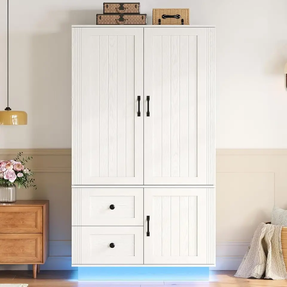 Farmhouse Wardrobe Closet with LED Lighting