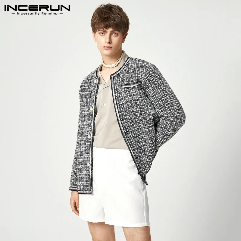 INCERUN Tops 2023 American Style New Men's Short Knitting Pocket Jackets Casual Streetwear Male Long Sleeve Cardigan Coats S-5XL youth boys waffle new round neck short sleeve t shirt suit summer trendy male students loose and handsome t shirt