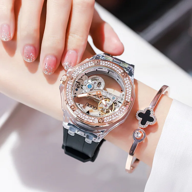 Ladies Watch Temperament Fashion Simple Waterproof Women's Watch Rhinestone Silicone Band Mechanical Watch Luxury