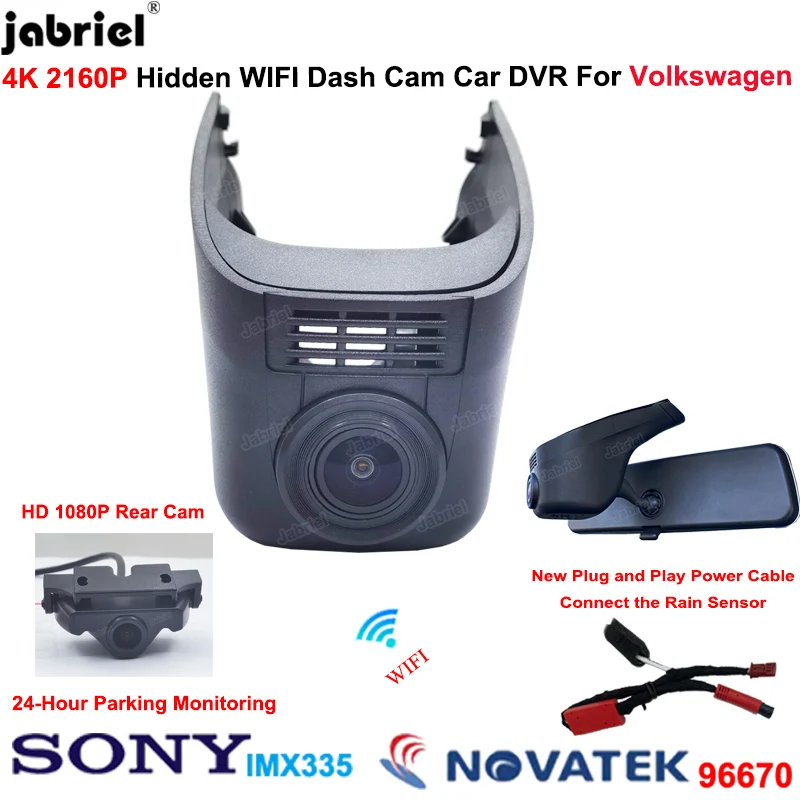 

4K Car DVR Dash Cam Front and Rear for VW Jetta Arteon Sharan Multivan Magotan T-Cross Tiguan Tarek Atlas Passat for Skoda Seat