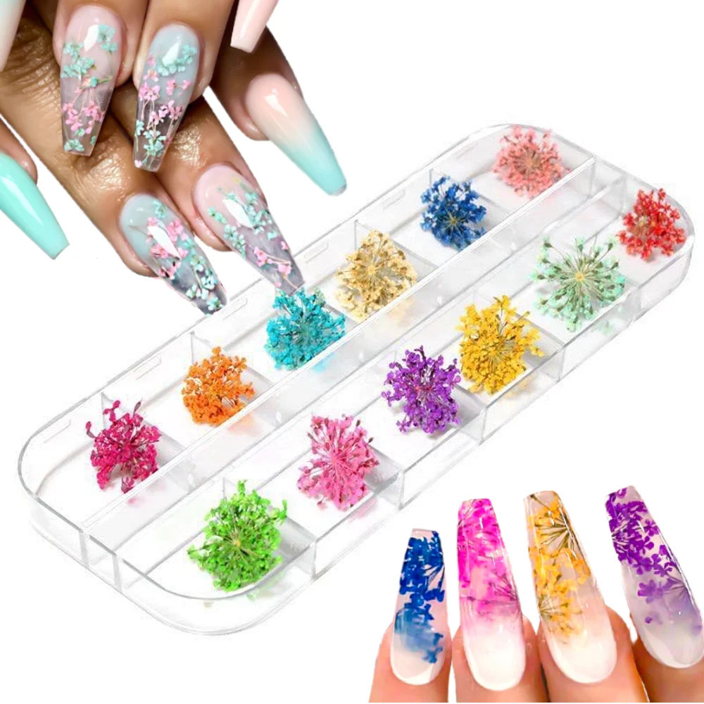 

12Pcs/box 3D Dried Flowers Nail Art Decorations Dried Flower Stickers DIY Manicure Charms For UV Gel Polish Nails Accessories ##