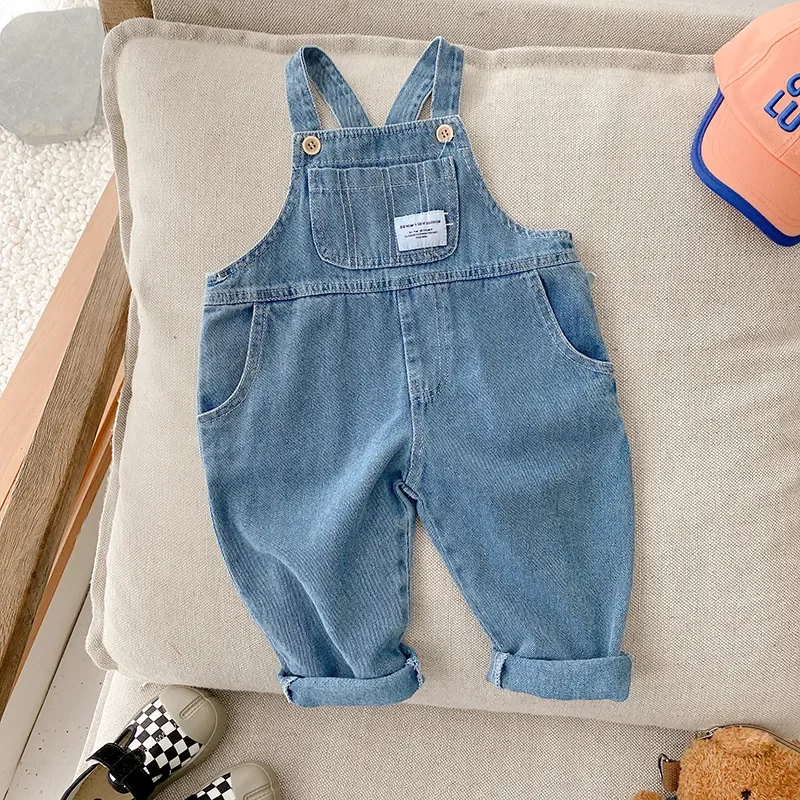 

New Autumn Children Denim Jumpsuit 1-7Years Toddler Kid Boy Girl Pocket Loose Suspender Long Pant Jeans Fashion Overalls Clothes