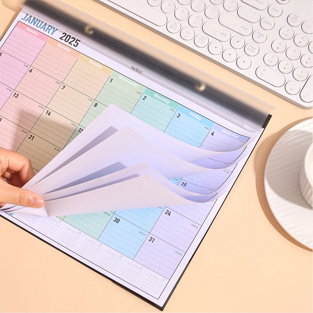 Wall Calendar 12 sheets 2025 Colorful Monthly Wall Calendar Rainbow Weekly Planner Daily Study Check-in Message Hanging Calendar School