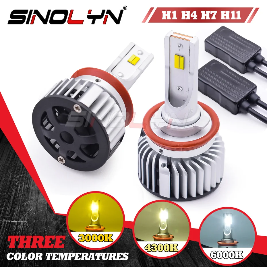 

Sinolyn Tricolor H7 H4 LED H1 H11 3000K 4300K 6000K LED Lights For Car Headlight Bulb Projector Lenses Lamps Headlamp Replace