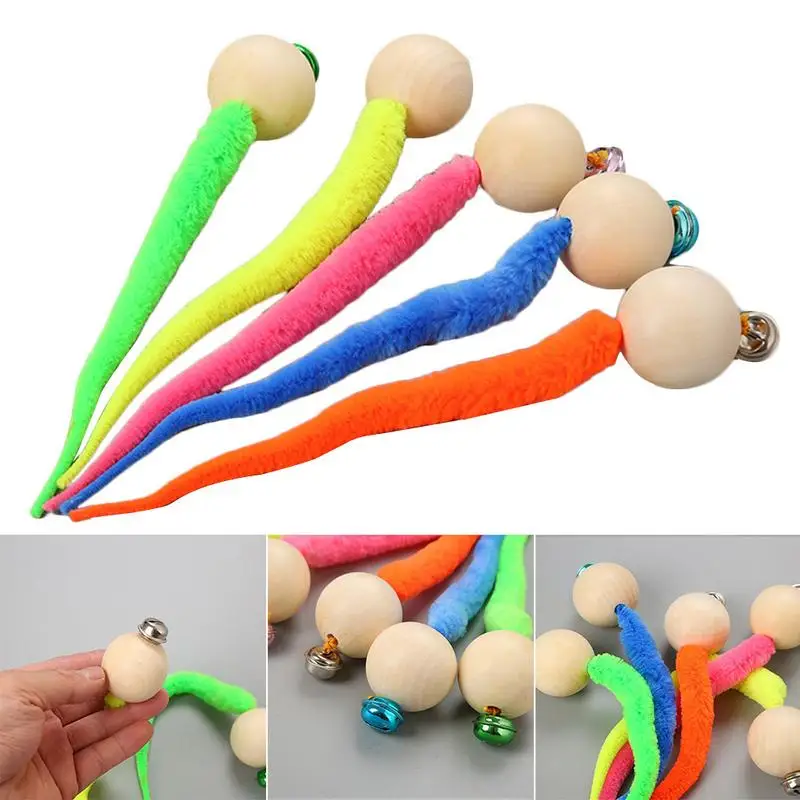 

Cat Toy Worms With Bell Colorful Plush Cat Toy With Wood Ball Cat Simulation Worm Toy Plush Tail Teaser Interactive Cat Toys