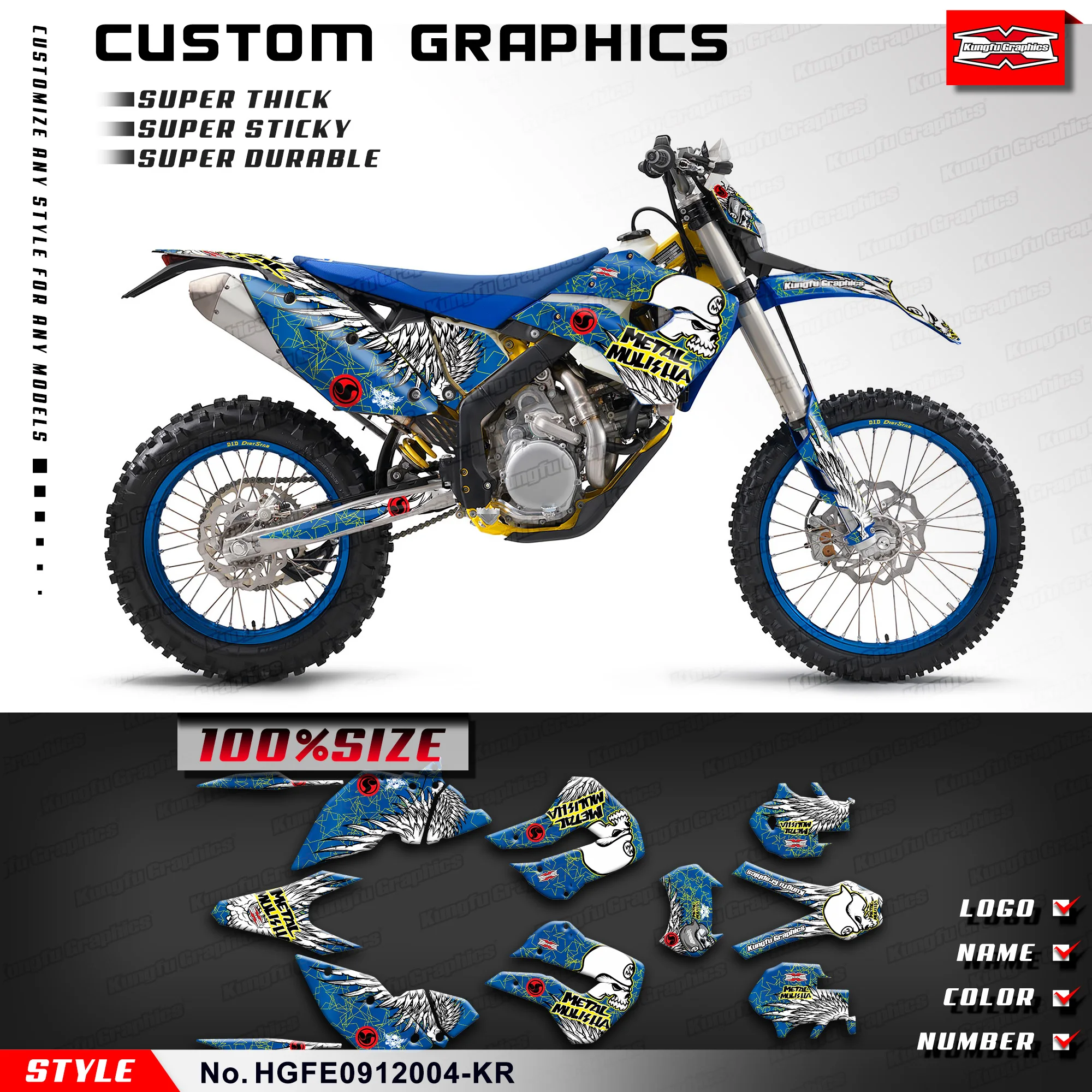 

KUNGFU, графическая клейкая наклейка, Виниловая пленка для Husaberg FE 390 450 570 2009 2010 2011, HGFE0912004-KR
