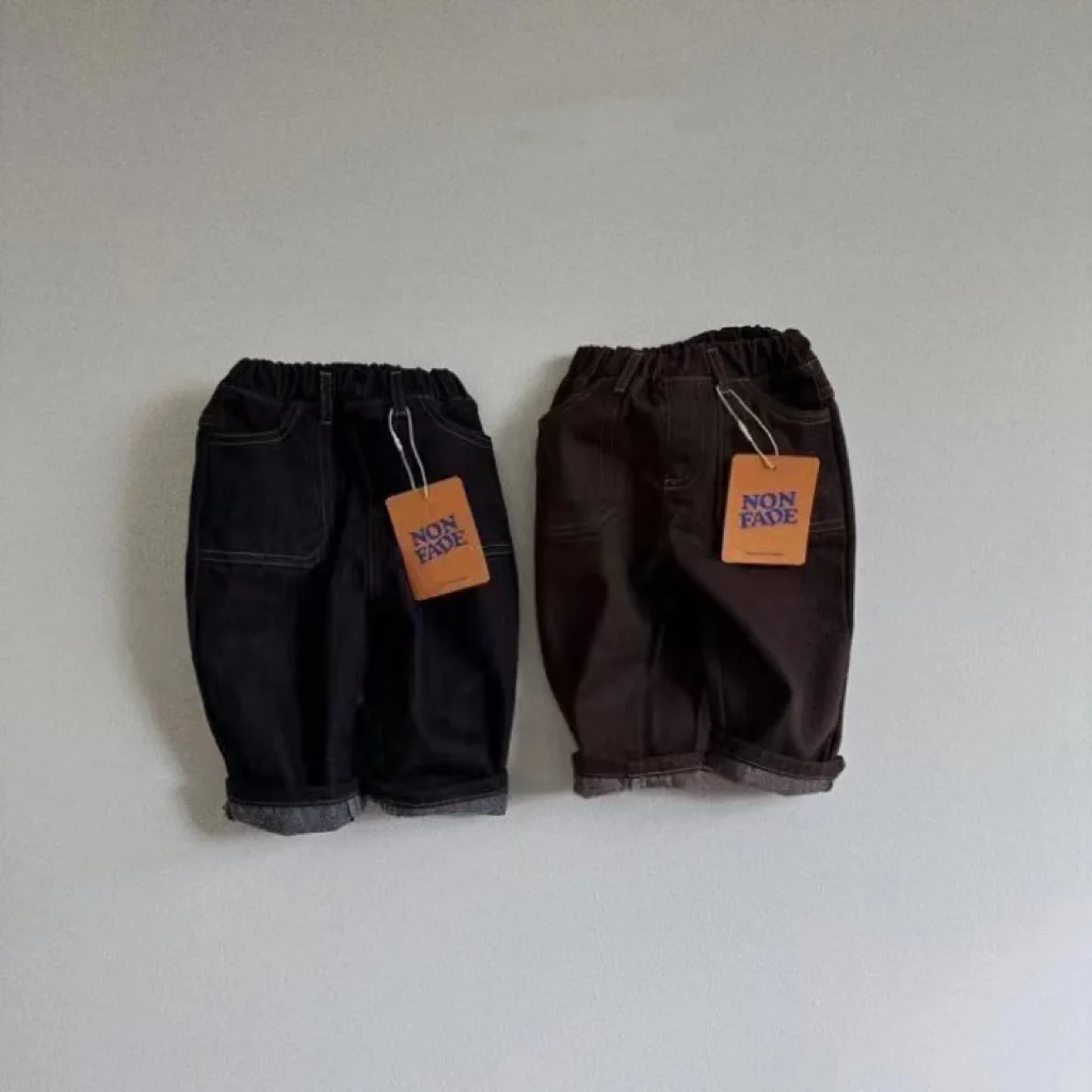 Baby Trousers Kids Denim Jeans Spring Autumn Ins Boy Children Retro Loose Jeans Girl Baby Solid Cotton Casual Pants Kid Fashion Denim Trousers Infant Dungarees
