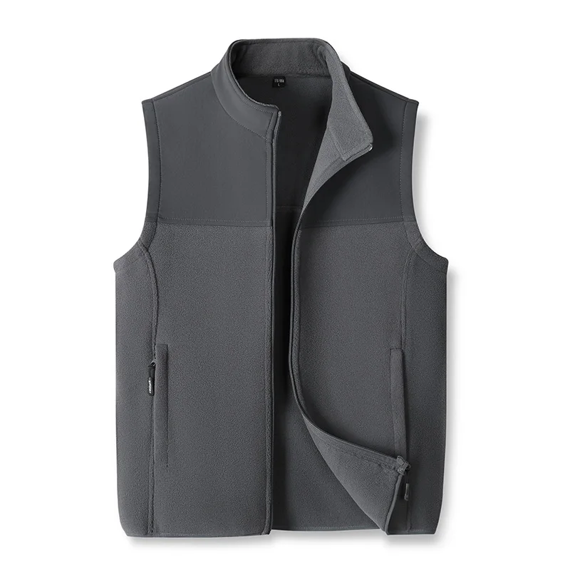 AutumnWinterMenWarmFleeceVestJacketNewSolidColorSleeveless