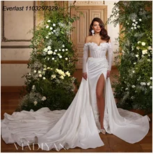 EVLAST Customized 2025 Mermaid Ruffles Wedding Dress Applique Beading Vestido De Novia Layered Bridal Gown Robe De Mariee TMD47