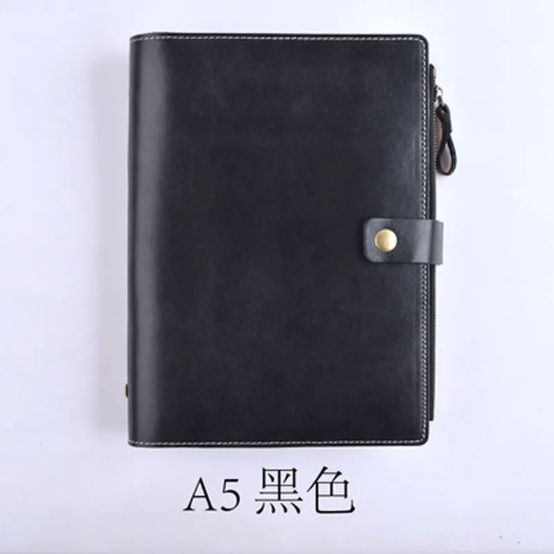 Yiwi Couro Genuíno a5 a6 a7 Plaina Folha Solta Pasta Diário Caderno com Bolsa Zip - Imagem 2