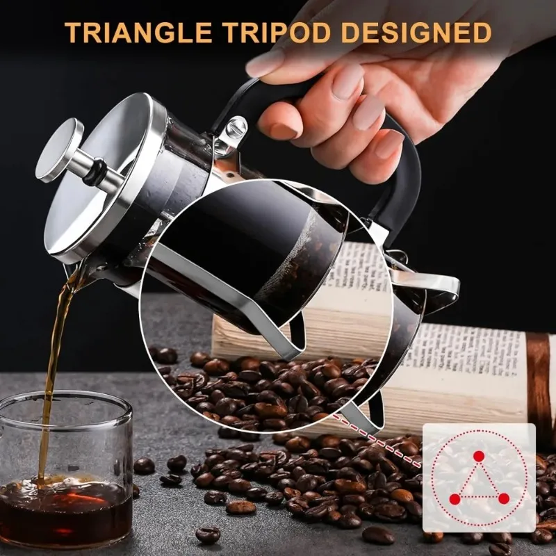French Coffee Machine Coffee Press Filter Press Milk Frother Stainless Steel Bracket Heat-resistant Glass 5 French Coffee Machine Coffee Press Filter Press Milk Frother Stainless Steel Bracket Heat-resistant Glass 5