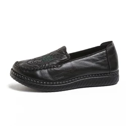 Vintage Scroll Embroidered Faux Leather Slip - On Loafers with Smooth Upper and Lightweight Design - 38 (HK223 - Black)