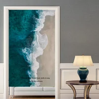 Ocean Wave Beach Nordic Door Curtain Short Kitchen Curtains for Cafe Bedroom Decor Scenery Painted Home Entrance Doorway Curtain 1