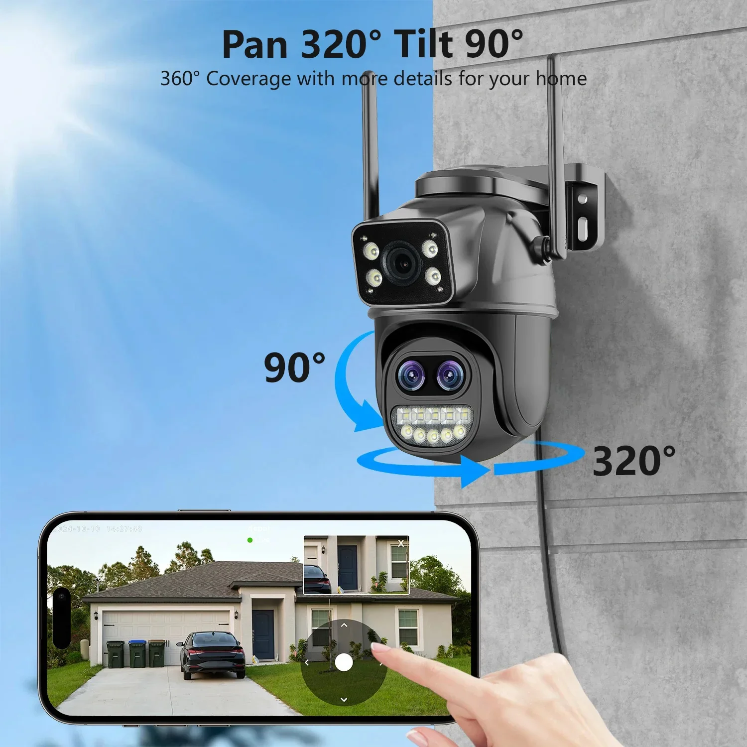 PEGATAH 15MP WiFi Security Camera PTZ Outdoor Dual Screen 10X Zoom Human Detection 10MP Surveillance Video Camera O-Kam Pro 3