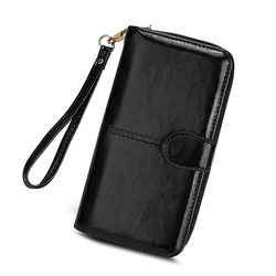 Elegant Anti - Theft Leather Women's Wallet - Long Zipper Clutch Bag with Card Holder (Pure Black - Two Fold)