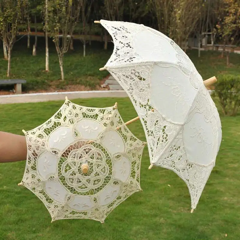 Lace Umbrella 28/45/75CM Wooden Handle Craft Wedding Photography Bride Bridesmaid Decor