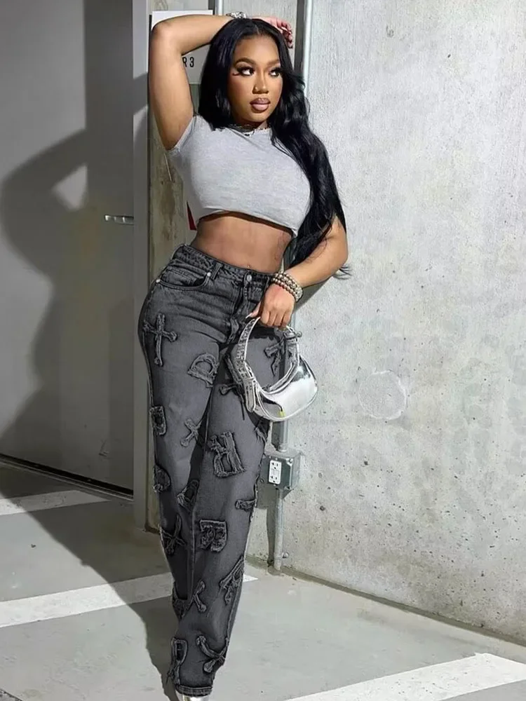 

Casual Lounge Straight Leg Denim Pants Y2K Fashion Clothing For Women Empire Waist Trousers With Double Pockets High Street Wear