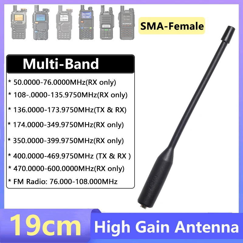 Antenne multi-bande pour Baofeng UV-5RH Quansheng UV-K6 K5 radio bidirectionnelle Antenne talkie Walperforée gain Hignh SMA-femelle touristes bande 19cm