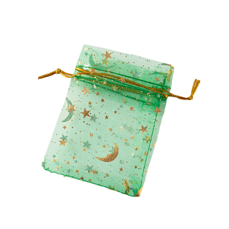 PATIKIL 50 Sacchetti Organza Con Luna E Stelle, 12x9cm, Cordoncino, Verdi - Per Bomboniere, Caramelle, Gioielli, Feste E Matrimoni