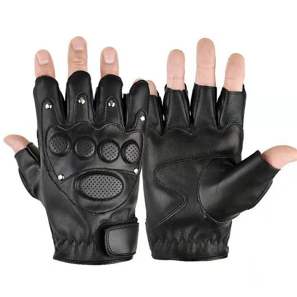 Gants Sans Doigts En Cuir Synthétique - Mitaines Conduite Moto, Sport & Cosplay, 2 Paires Noir Élégant
