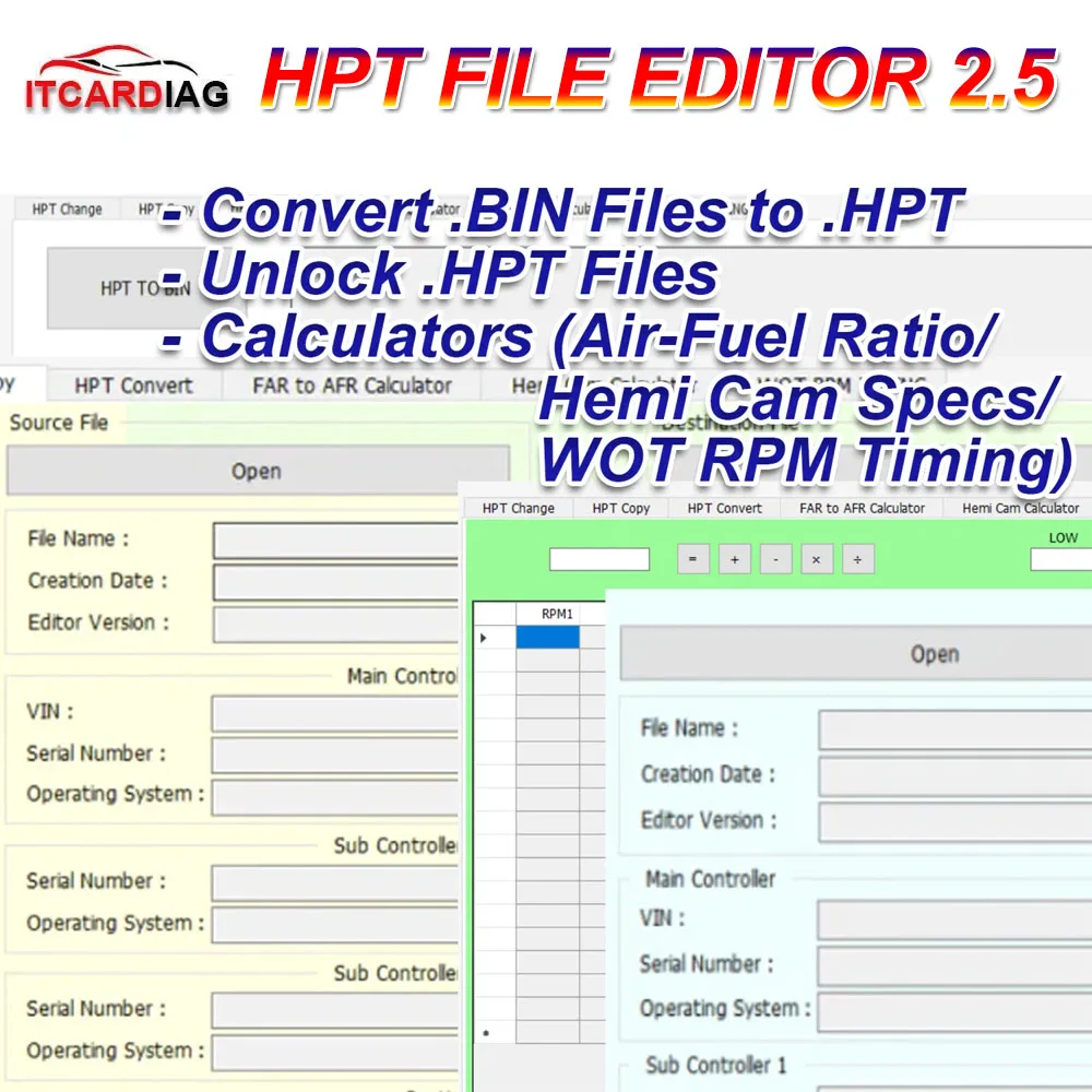 2024 BIN to HPT Converter Software HPT File Editor 2.5 for HP Tuners .BIN File Editing .HPT Raw Edit Unlock Tuner