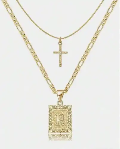 Letter Necklace Layered Initial Cross Necklace, Layering Square Letter Pendant Figaro Chain Cross Choker  for Women Girls
﻿ - Image 18